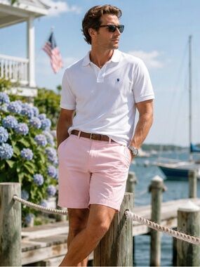 Chaps Pink Chino Shorts Mens 36 Preppy Golf Coastal Summer Cotton Flat Front